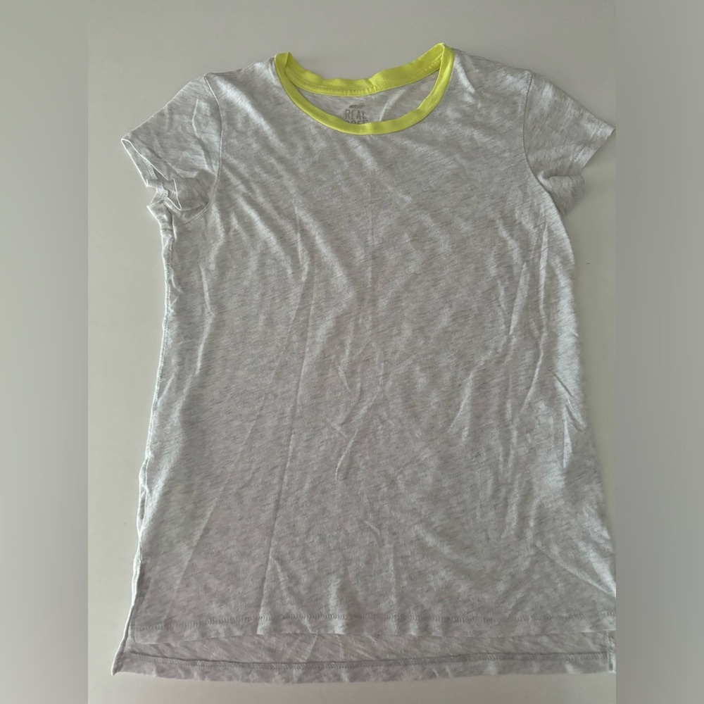 Aerie Real Soft T - Women’s Size XS - Light Heather Gray w/ Yellow Piping